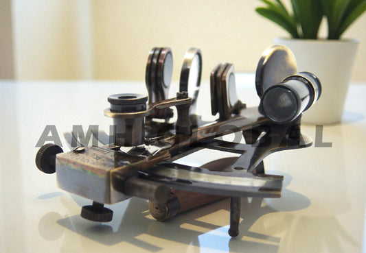 Antique Brass Sextant Replica, 4-Inch Nautical Navigation Instrument, Celestial Navigation Decor, Maritime Gift, Collectible Home Office Ornament