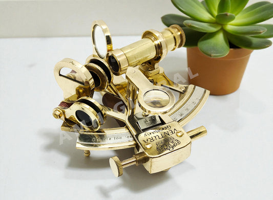 Brass Nautical Sextant 3” • Shiny Brass Finish • Sailor & Maritime Decor