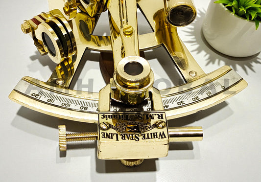Antique Shiny Brass Sextant Replica, 4-Inch Nautical Navigation Instrument, Celestial Navigation Decor, Maritime Gift, Collectible Home Office Ornament