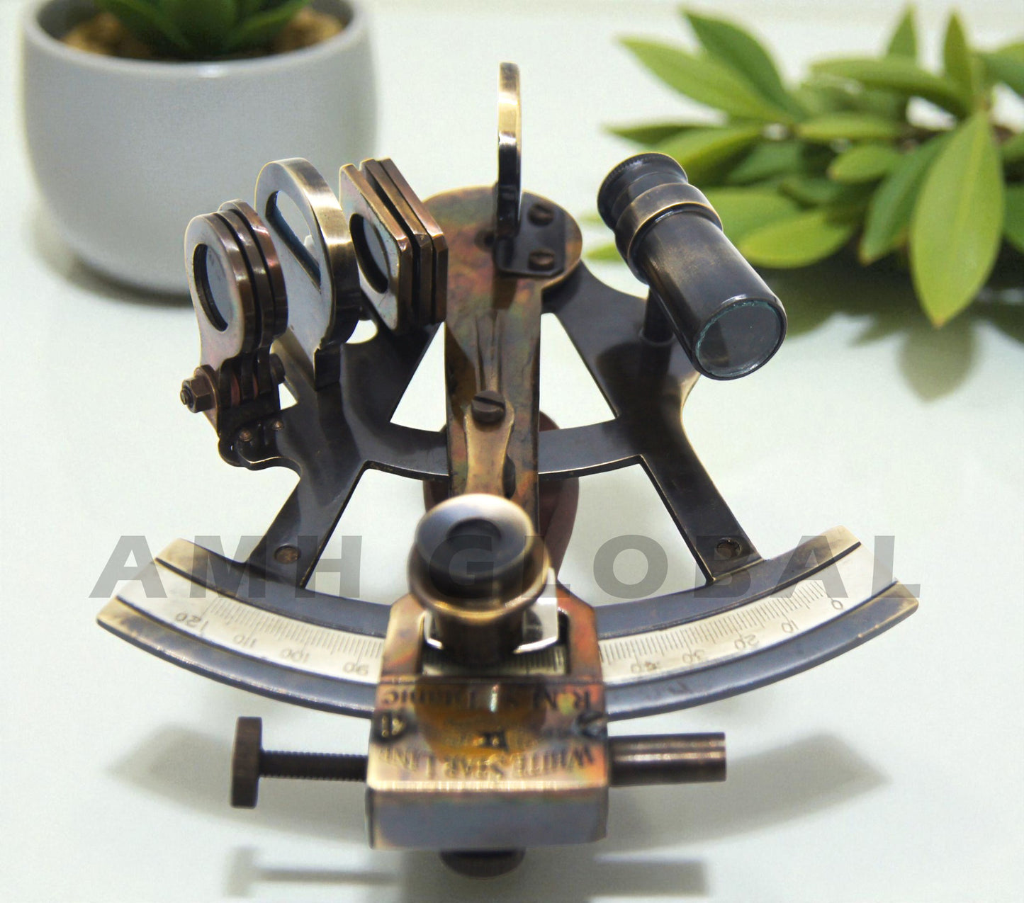 Antique Brass Sextant Replica, 4-Inch Nautical Navigation Instrument, Celestial Navigation Decor, Maritime Gift, Collectible Home Office Ornament