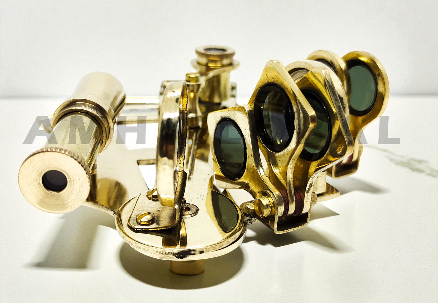 Antique Shiny Brass Sextant Replica, 4-Inch Nautical Navigation Instrument, Celestial Navigation Decor, Maritime Gift, Collectible Home Office Ornament