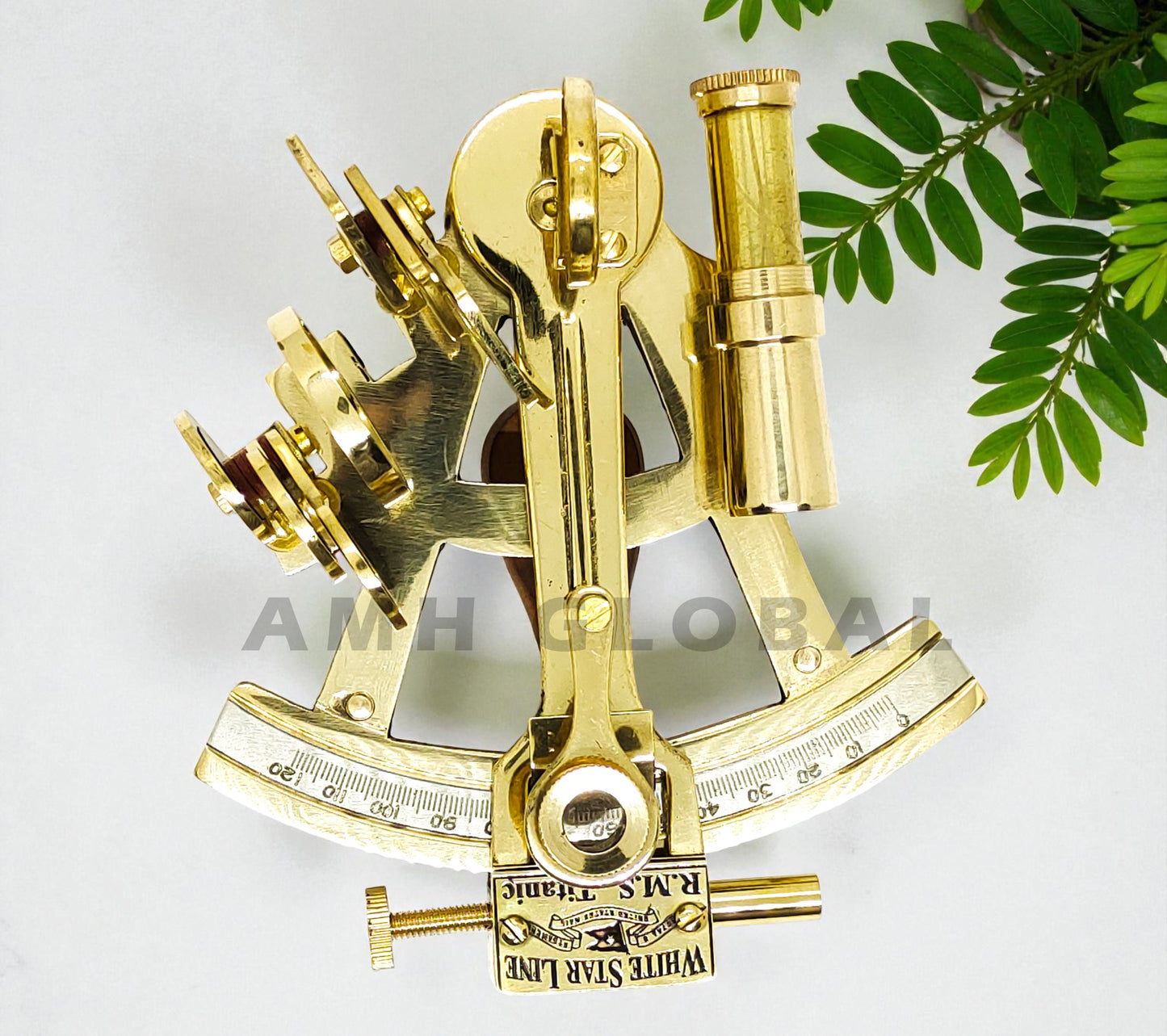 Antique Shiny Brass Sextant Replica, 4-Inch Nautical Navigation Instrument, Celestial Navigation Decor, Maritime Gift, Collectible Home Office Ornament