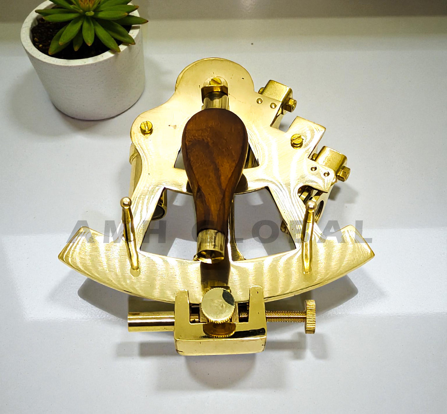 Antique Shiny Brass Sextant Replica, 4-Inch Nautical Navigation Instrument, Celestial Navigation Decor, Maritime Gift, Collectible Home Office Ornament