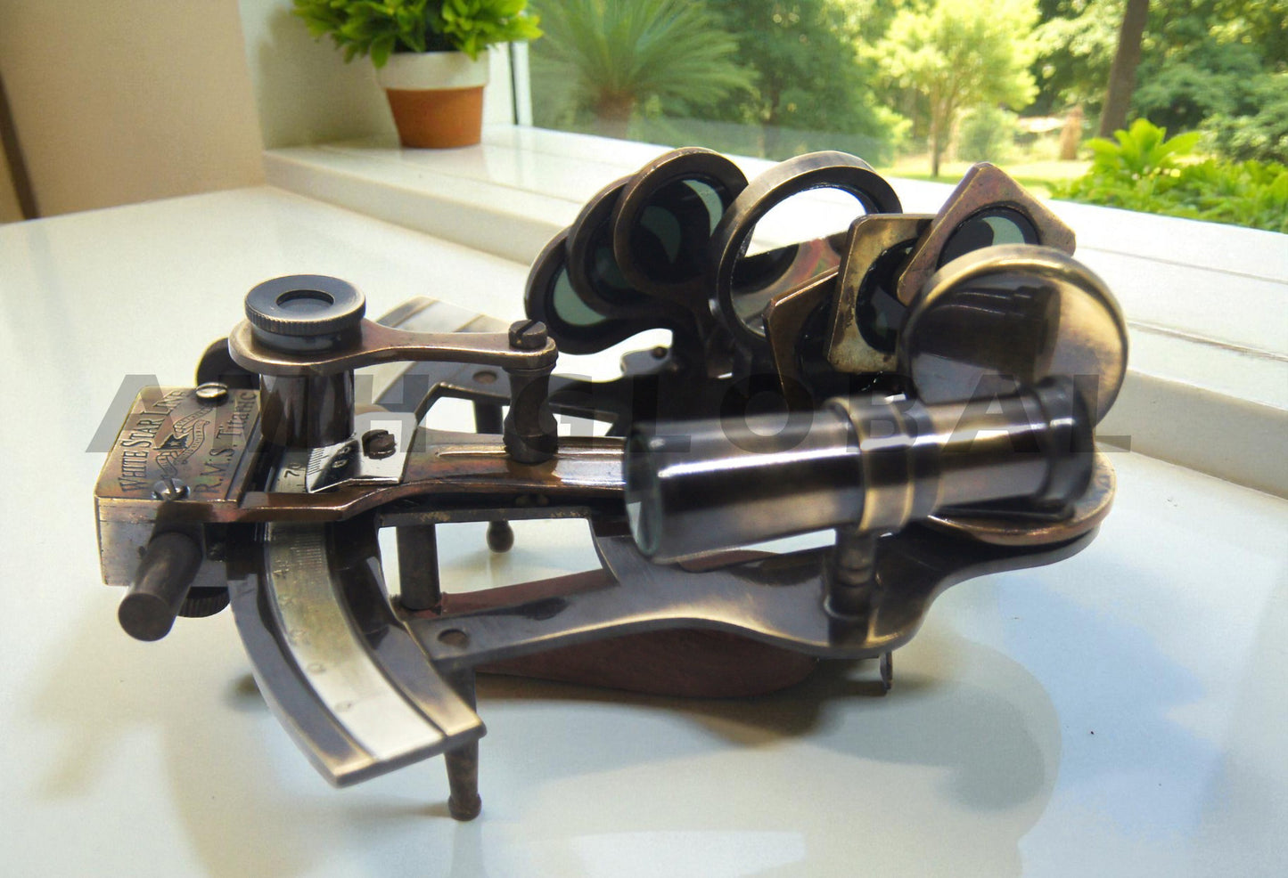 Antique Brass Sextant Replica, 4-Inch Nautical Navigation Instrument, Celestial Navigation Decor, Maritime Gift, Collectible Home Office Ornament
