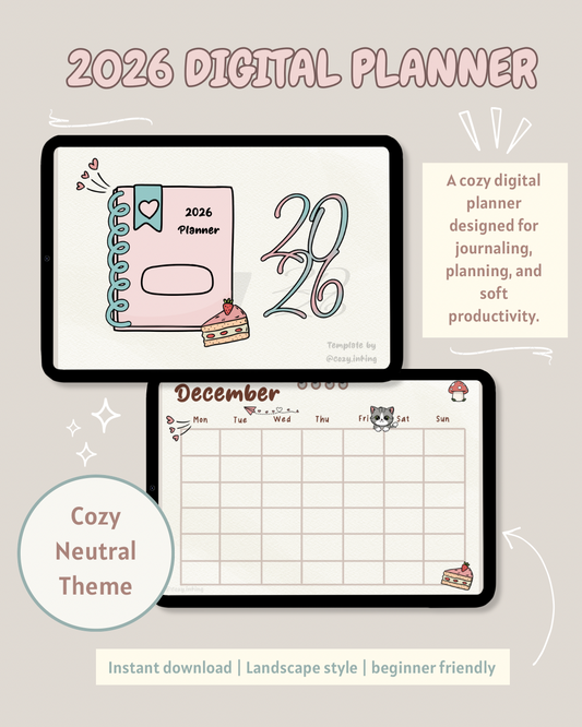 2026 Cozy Digital Planner | Minimal Aesthetic Calendar